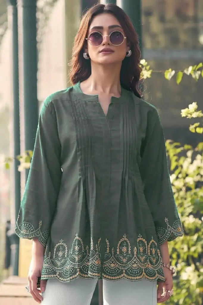 Olive Heavy Rayon Slub Short Length Kurti